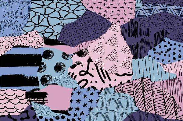 Soyut siyah konturlar, el vektör desen çizdi. Geometrik tarzı Retro soyut desen. Soyut çok renkli geometrik desen.