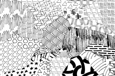 Soyut siyah konturlar, el vektör desen çizdi. Geometrik tarzı Retro soyut desen. Soyut çok renkli geometrik desen.