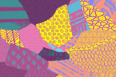 Soyut siyah konturlar, el vektör desen çizdi. Geometrik tarzı Retro soyut desen. Soyut çok renkli geometrik desen.