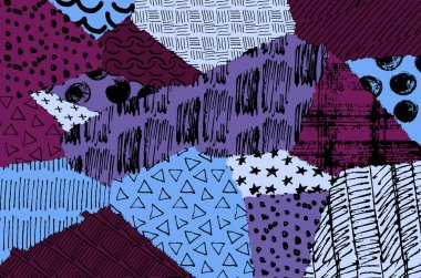 Soyut siyah konturlar, el vektör desen çizdi. Geometrik tarzı Retro soyut desen. Soyut çok renkli geometrik desen.