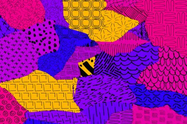 Soyut siyah konturlar, el vektör desen çizdi. Geometrik tarzı Retro soyut desen. Soyut çok renkli geometrik desen.