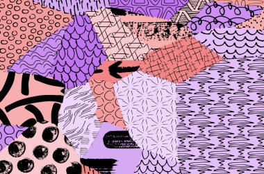 Soyut siyah konturlar, el vektör desen çizdi. Geometrik tarzı Retro soyut desen. Soyut çok renkli geometrik desen.