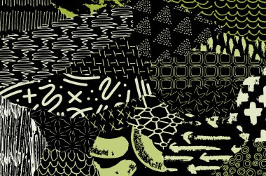 Soyut siyah konturlar, el vektör desen çizdi. Geometrik tarzı Retro soyut desen. Soyut çok renkli geometrik desen.