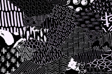 Soyut siyah konturlar, el vektör desen çizdi. Geometrik tarzı Retro soyut desen. Soyut çok renkli geometrik desen.