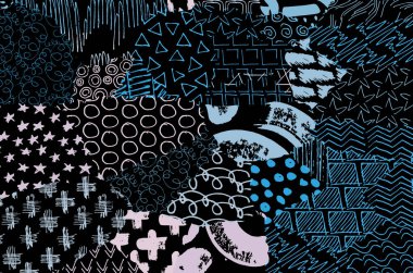 Soyut siyah konturlar, el vektör desen çizdi. Geometrik tarzı Retro soyut desen. Soyut çok renkli geometrik desen.