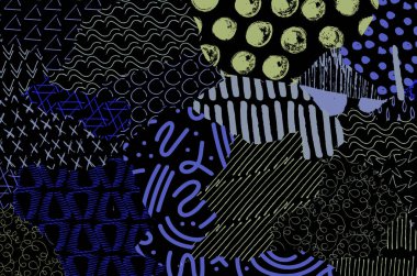 Soyut siyah konturlar, el vektör desen çizdi. Geometrik tarzı Retro soyut desen. Soyut çok renkli geometrik desen.