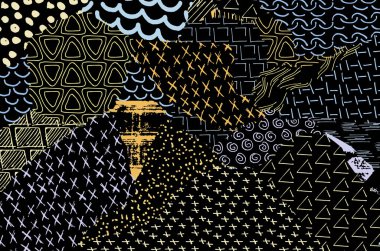 Soyut siyah konturlar, el vektör desen çizdi. Geometrik tarzı Retro soyut desen. Soyut çok renkli geometrik desen.