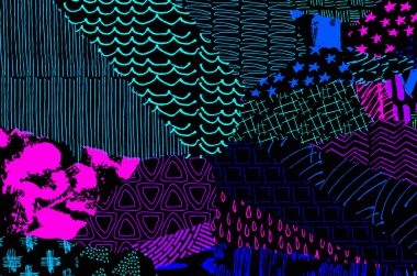 Soyut siyah konturlar, el vektör desen çizdi. Geometrik tarzı Retro soyut desen. Soyut çok renkli geometrik desen.