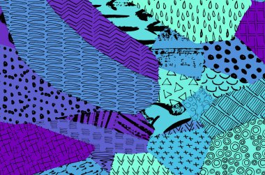 Soyut siyah konturlar, el vektör desen çizdi. Geometrik tarzı Retro soyut desen. Soyut çok renkli geometrik desen.