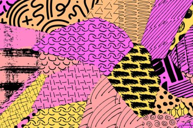 Soyut siyah konturlar, el vektör desen çizdi. Geometrik tarzı Retro soyut desen. Soyut çok renkli geometrik desen.