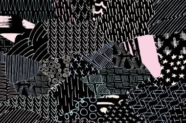 Soyut siyah konturlar, el vektör desen çizdi. Geometrik tarzı Retro soyut desen. Soyut çok renkli geometrik desen.