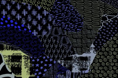 Soyut siyah konturlar, el vektör desen çizdi. Geometrik tarzı Retro soyut desen. Soyut çok renkli geometrik desen.