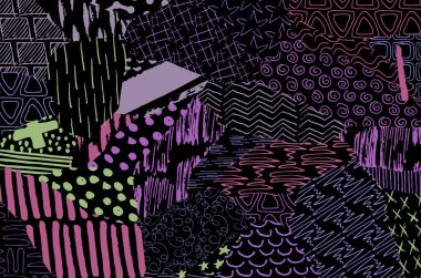 Soyut siyah konturlar, el vektör desen çizdi. Geometrik tarzı Retro soyut desen. Soyut çok renkli geometrik desen.