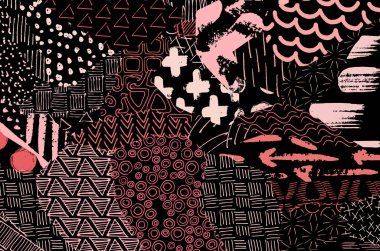 Soyut siyah konturlar, el vektör desen çizdi. Geometrik tarzı Retro soyut desen. Soyut çok renkli geometrik desen.