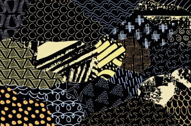 Soyut siyah konturlar, el vektör desen çizdi. Geometrik tarzı Retro soyut desen. Soyut çok renkli geometrik desen.