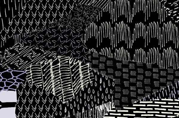 Abstracte Zwarte Lijnen Hand Geschetst Vector Patroon Retro Abstracte Patroon — Stockvector