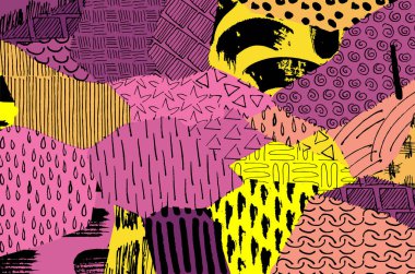 Soyut siyah konturlar, el vektör desen çizdi. Geometrik tarzı Retro soyut desen. Soyut çok renkli geometrik desen.