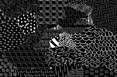 Soyut siyah konturlar, el vektör desen çizdi. Geometrik tarzı Retro soyut desen. Soyut çok renkli geometrik desen.