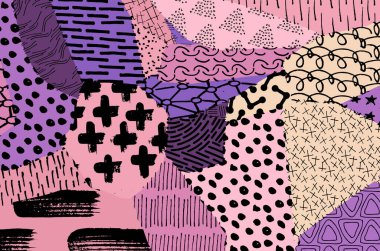 Soyut siyah konturlar, el vektör desen çizdi. Geometrik tarzı Retro soyut desen. Soyut çok renkli geometrik desen.