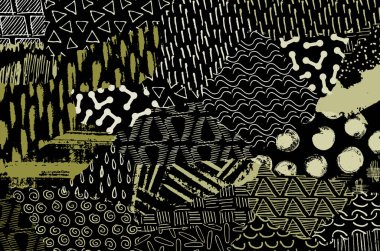 Soyut siyah konturlar, el vektör desen çizdi. Geometrik tarzı Retro soyut desen. Soyut çok renkli geometrik desen.