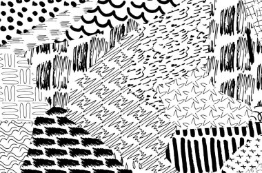 Soyut siyah konturlar, el vektör desen çizdi. Geometrik tarzı Retro soyut desen. Soyut çok renkli geometrik desen.