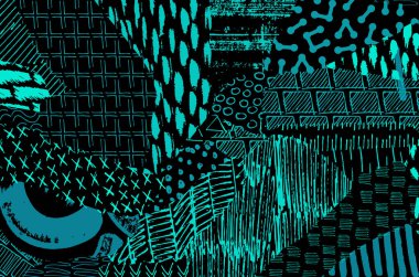 Soyut siyah konturlar, el vektör desen çizdi. Geometrik tarzı Retro soyut desen. Soyut çok renkli geometrik desen.