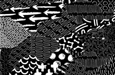 Soyut siyah konturlar, el vektör desen çizdi. Geometrik tarzı Retro soyut desen. Soyut çok renkli geometrik desen.