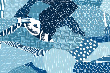 Soyut siyah konturlar, el vektör desen çizdi. Geometrik tarzı Retro soyut desen. Soyut çok renkli geometrik desen.