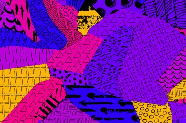 Soyut siyah konturlar, el vektör desen çizdi. Geometrik tarzı Retro soyut desen. Soyut çok renkli geometrik desen.