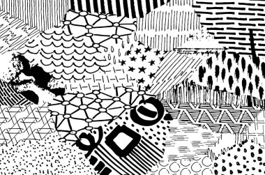 Soyut siyah konturlar, el vektör desen çizdi. Geometrik tarzı Retro soyut desen. Soyut çok renkli geometrik desen.