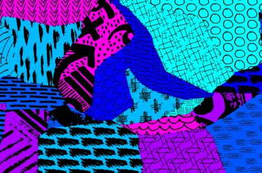 Soyut siyah konturlar, el vektör desen çizdi. Geometrik tarzı Retro soyut desen. Soyut çok renkli geometrik desen.