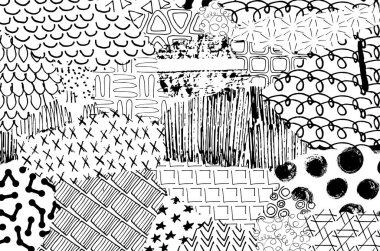 Soyut siyah konturlar, el vektör desen çizdi. Geometrik tarzı Retro soyut desen. Soyut çok renkli geometrik desen.