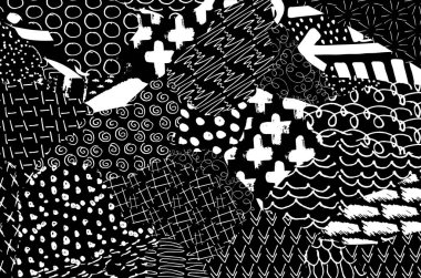 Soyut siyah konturlar, el vektör desen çizdi. Geometrik tarzı Retro soyut desen. Soyut çok renkli geometrik desen.