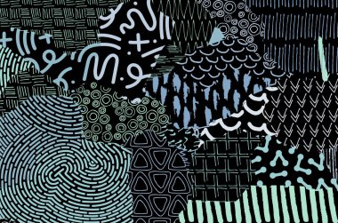 Soyut siyah konturlar, el vektör desen çizdi. Geometrik tarzı Retro soyut desen. Soyut çok renkli geometrik desen.