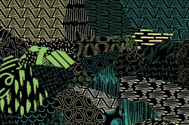 Soyut siyah konturlar, el vektör desen çizdi. Geometrik tarzı Retro soyut desen. Soyut çok renkli geometrik desen.