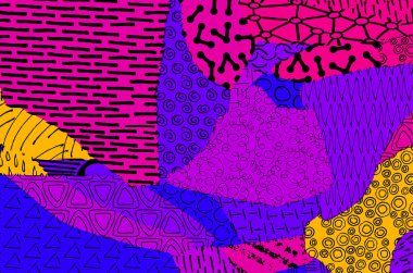 Soyut siyah konturlar, el vektör desen çizdi. Geometrik tarzı Retro soyut desen. Soyut çok renkli geometrik desen.