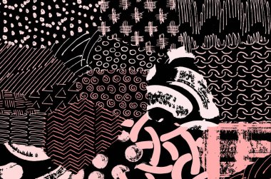 Soyut siyah konturlar, el vektör desen çizdi. Geometrik tarzı Retro soyut desen. Soyut çok renkli geometrik desen.