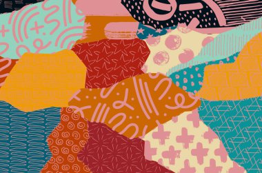 Soyut siyah konturlar, el vektör desen çizdi. Geometrik tarzı Retro soyut desen. Soyut çok renkli geometrik desen.