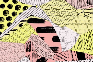 Soyut siyah konturlar, el vektör desen çizdi. Geometrik tarzı Retro soyut desen. Soyut çok renkli geometrik desen.