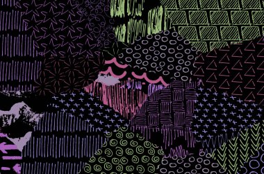 Soyut siyah konturlar, el vektör desen çizdi. Geometrik tarzı Retro soyut desen. Soyut çok renkli geometrik desen.