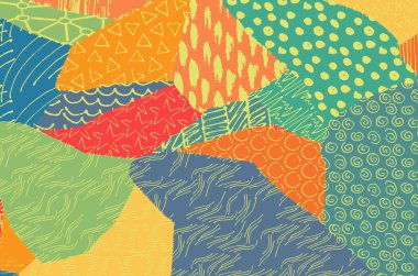 Soyut siyah konturlar, el vektör desen çizdi. Geometrik tarzı Retro soyut desen. Soyut çok renkli geometrik desen.