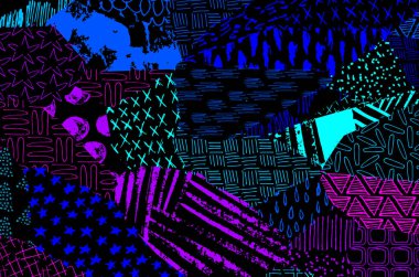 Soyut siyah konturlar, el vektör desen çizdi. Geometrik tarzı Retro soyut desen. Soyut çok renkli geometrik desen.