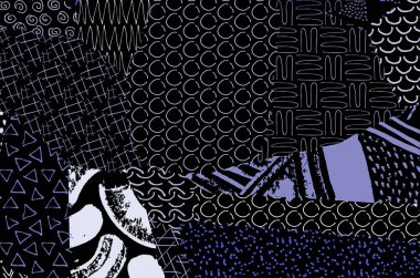 Soyut siyah konturlar, el vektör desen çizdi. Geometrik tarzı Retro soyut desen. Soyut çok renkli geometrik desen.