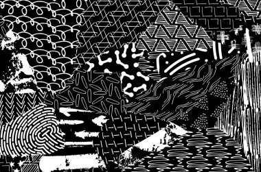 Soyut siyah konturlar, el vektör desen çizdi. Geometrik tarzı Retro soyut desen. Soyut çok renkli geometrik desen.