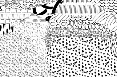 Soyut siyah konturlar, el vektör desen çizdi. Geometrik tarzı Retro soyut desen. Soyut çok renkli geometrik desen.