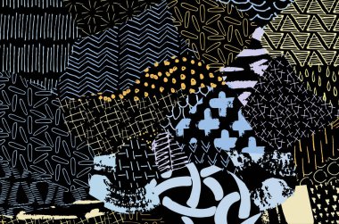 Soyut siyah konturlar, el vektör desen çizdi. Geometrik tarzı Retro soyut desen. Soyut çok renkli geometrik desen.