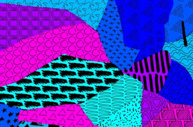 Soyut siyah konturlar, el vektör desen çizdi. Geometrik tarzı Retro soyut desen. Soyut çok renkli geometrik desen.