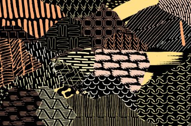 Soyut siyah konturlar, el vektör desen çizdi. Geometrik tarzı Retro soyut desen. Soyut çok renkli geometrik desen.