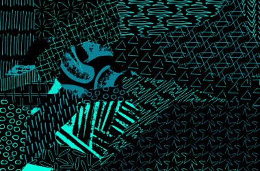 Soyut siyah konturlar, el vektör desen çizdi. Geometrik tarzı Retro soyut desen. Soyut çok renkli geometrik desen.