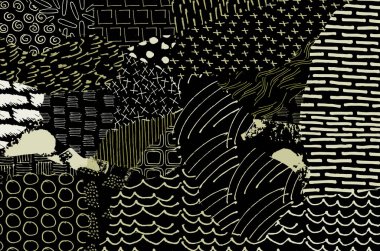 Soyut siyah konturlar, el vektör desen çizdi. Geometrik tarzı Retro soyut desen. Soyut çok renkli geometrik desen.